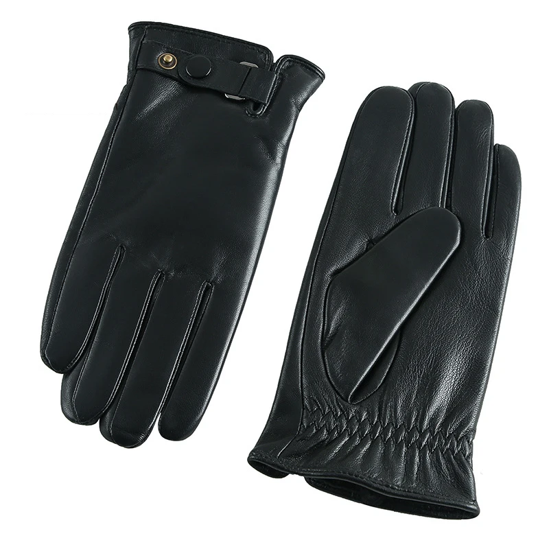 

Перчатки из натуральной кожи для мужчин, зимние теплые овечья кожа, для сенсорных экранов, мужские мотоциклетные перчатки, черные