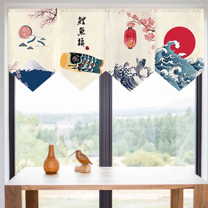 

Japanese Style Short Door Curtain Kitchen Partition Living Room Pennant Sushi Shop Decor Noren Restaurant Hanging Half Curtain