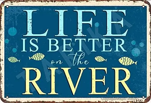 Lfe s Better On The Rver Vntge Look Tn 812 nch Decorn Sgn для дома Ktchen Bthroom Frm Grden Grge nsprnl Цитаты Wll Decor