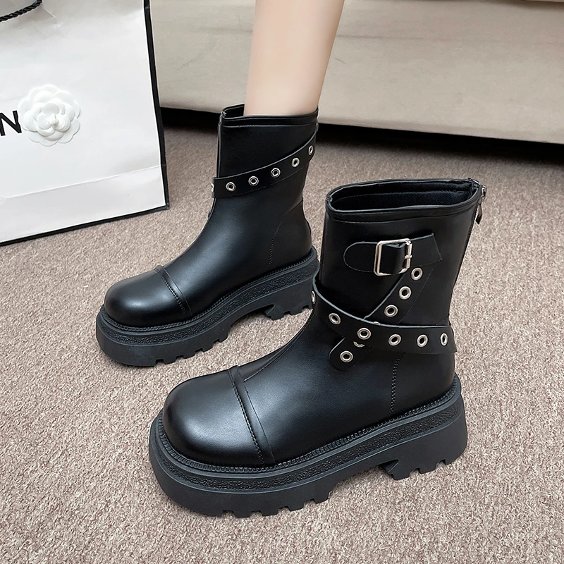 Женские кожаные ботинки женские до щиколотки 2024 женская осенняя рок-обувь в