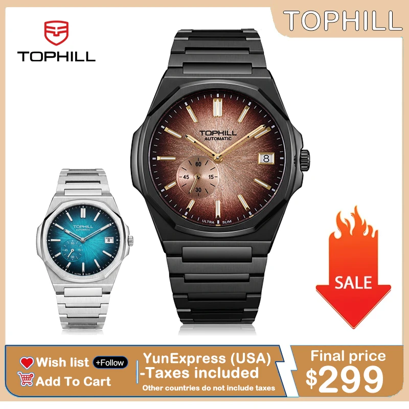 Фото Мужские ультратонкие часы TOPHILL+ 38,5 мм KIM001G с микророторным механизмом 5000A, светящимся эмалированным циферблатом Sunray C3 и сапфировым стеклом №1