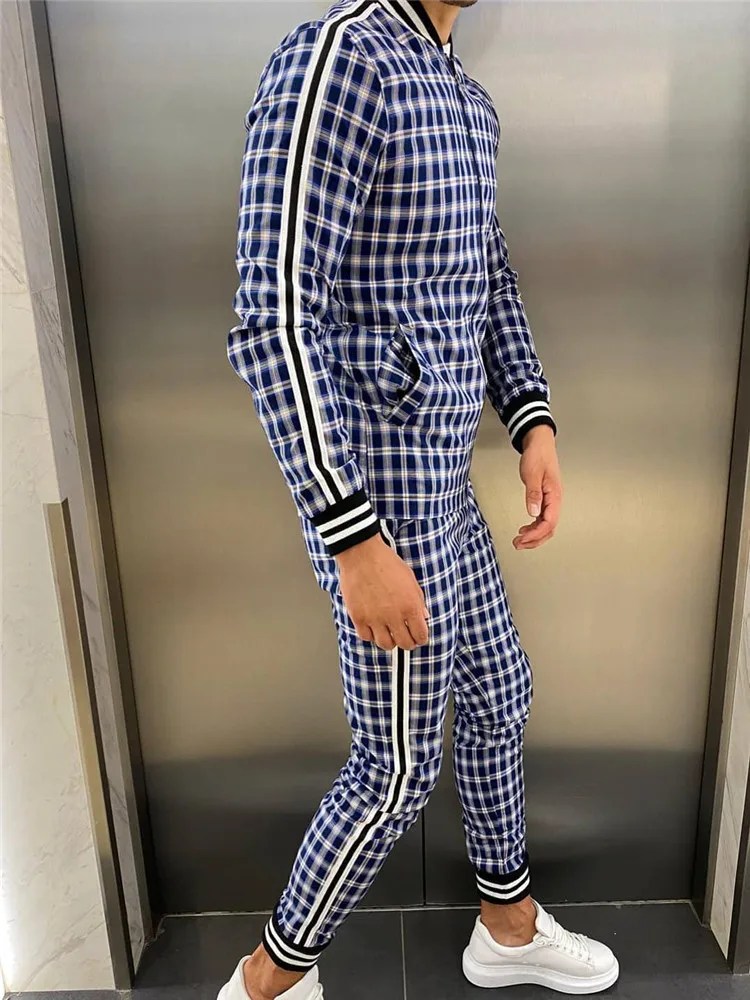 

Мужской спортивный костюм в клетку, клетчатый спортивный мужской костюм с объемным рисунком, уличная мода, трендовая модная спортивная оде...