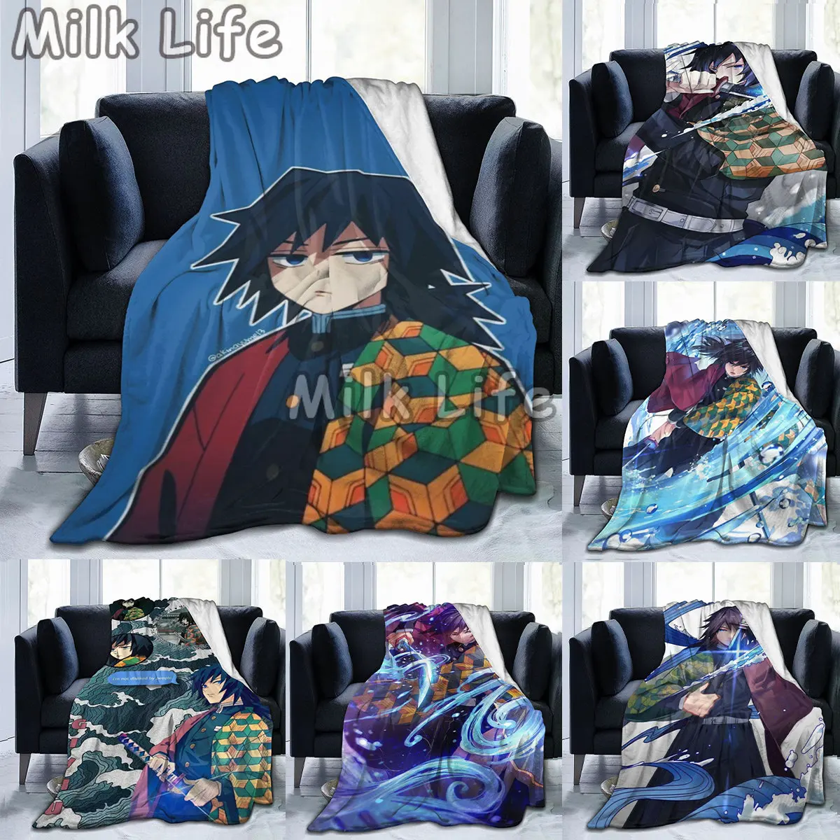 

JUMP Anime Demon Slayer Tomioka Flannel Blanket Throw Blankets Comic Cartoon Sofa Cover Leisure Blankets Office Napping