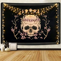 skull tapestry moon phase tapestry moon stars black tapestries vintage skeleton flowers branches tapestry wall hanging for room