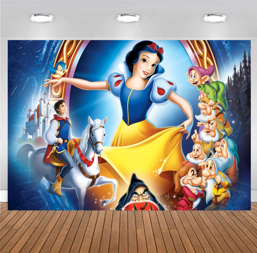 

Snow White Princess Backdrop Girls Frozen Jasmine Rapunzel Happy Birthday Party Baby Shower Photography Background Photo Banner