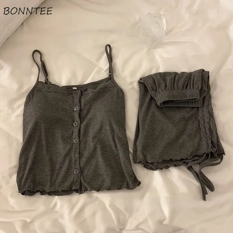 

Pajama Sets Women Minimalist Hotsweet Summer Comfort Korean Style Female with Cheat Pad Popular Ins Sleeveless Homewear Charming
