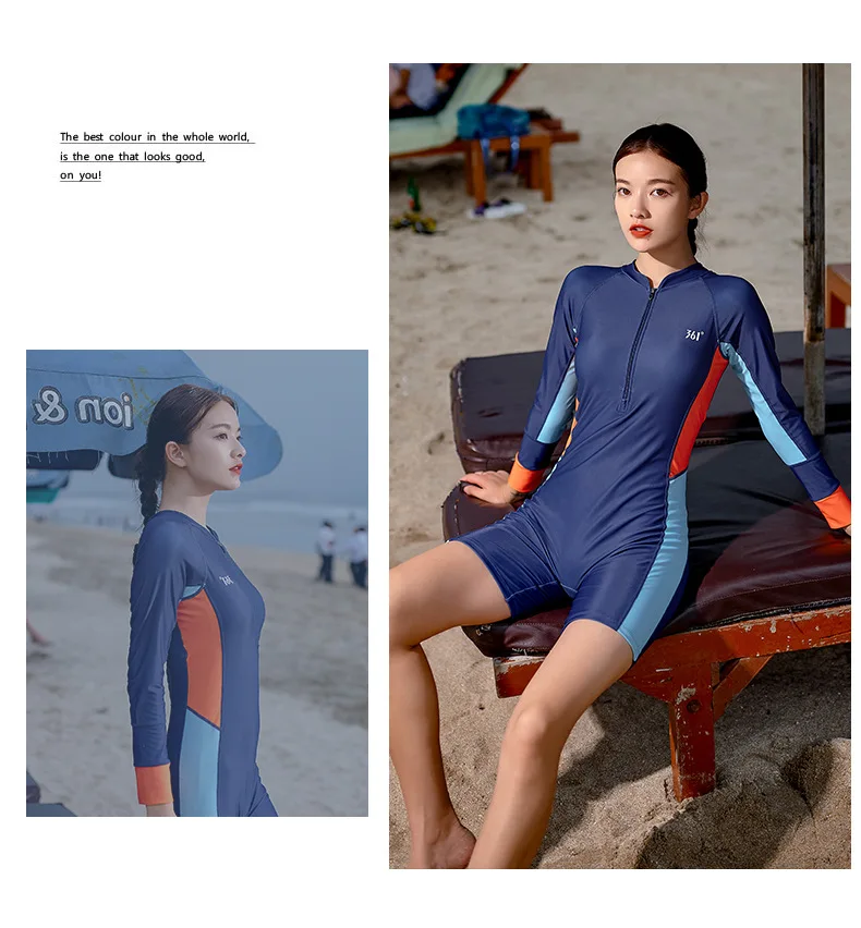 361 Professional Women One Piece Water Sports Swimsuit Plus Size Female Knee Length Long Sleeve Competition Sexy Beach Swimwear
