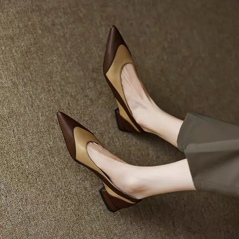

Pumps New Colorblock Ladies Low Heels Casual Ladies Shoes Fashion Ladies High Heels Shoes for Women Elegant Woman Heeled Shoes