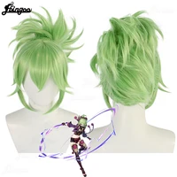 ebingoo synthetic genshin impact kuki shinobu cosplay wig light short green tiger clip ponytail hair heat resistant fiber wig
