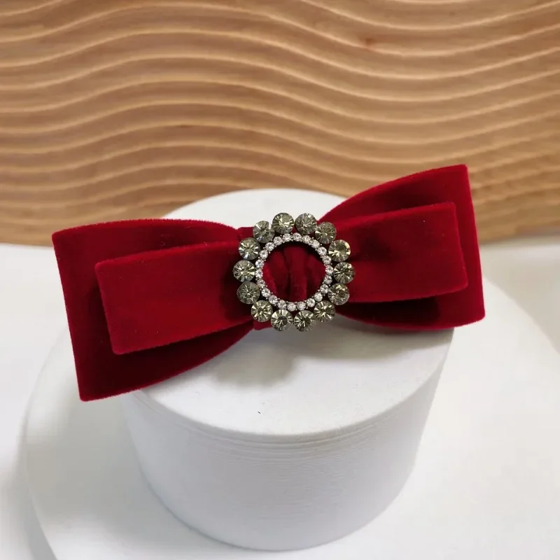 Красный бархатный бант для волос с жемчугом и стразами заколки кисточками женщин