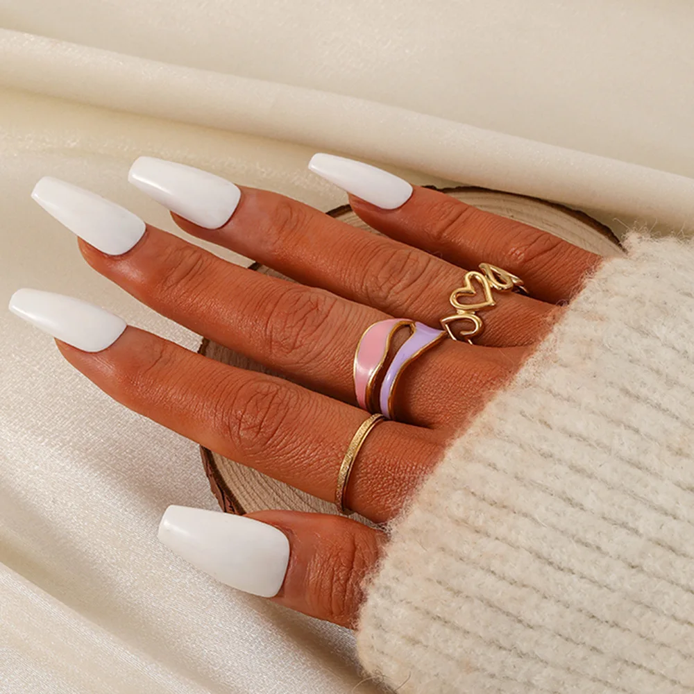 

Fashion Trend Stainless Steel Elegant Delicate Light Luxury Love Heart Color Drip Oil Open Ring Set Ladies Jewelry Party Gifts