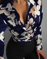 2022 summer print womens shirt lapel button long sleeve pullover shirts female new fashion elegant casual office ladies top