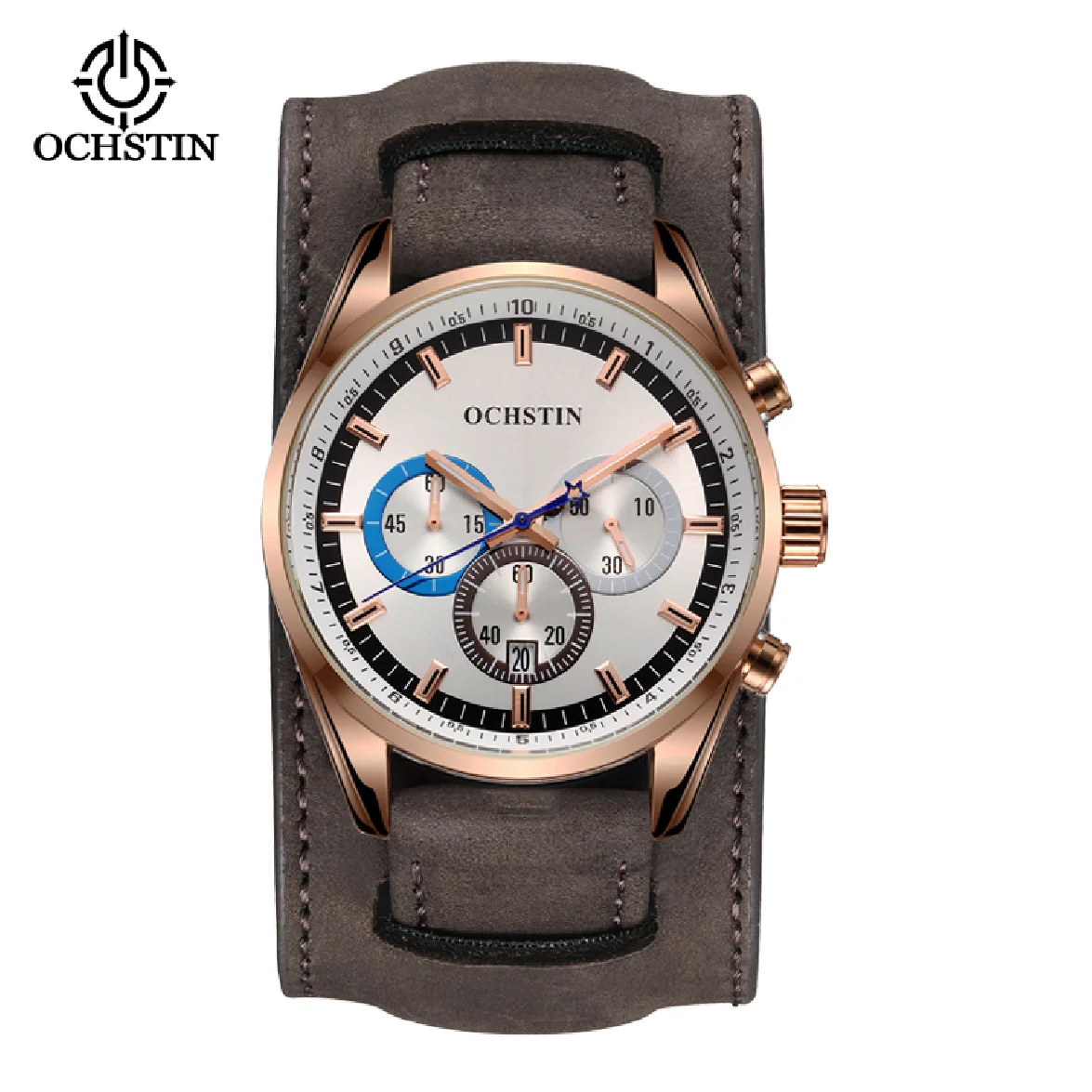 

OCHSTIN Luxury Branded Casual Sport Chronograph Watch for Mens Leather Military Modern Quartz Wristwatches Creative Design Clock