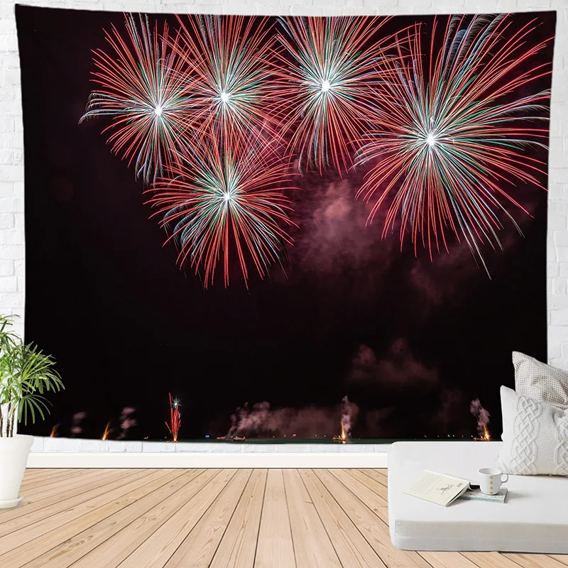 

Настенный гобелен с принтом, Рождественское украшение, красивые фейерверки, большие настенные гобелены, психоделические украшения для спа...