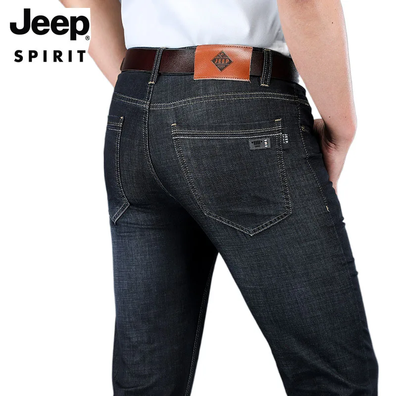 

JEEP SPIRIT new men simple denim long pants summer thin section business large size loose jeans casual straight stretch trousers