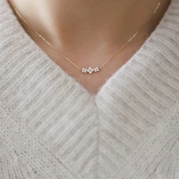 925 sterling silver 9k gold plated gold necklace korean sweet three flower zircon pendant necklace for women temperament jewelry