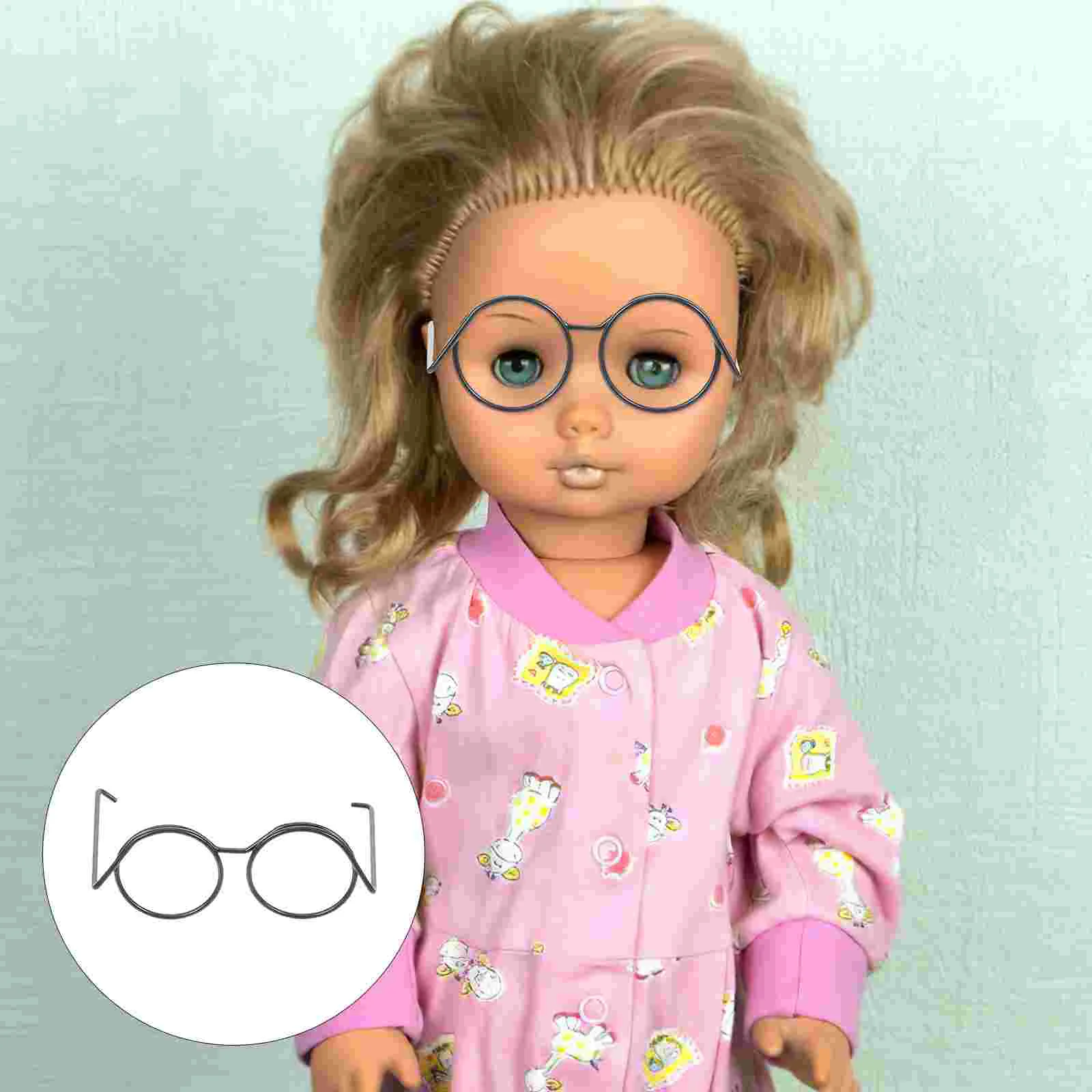 

10 Pcs Mini Baby Dolls Metal Frame Glasses Metallic Eyeglasses Clear Crafts Sunglasses Vintage