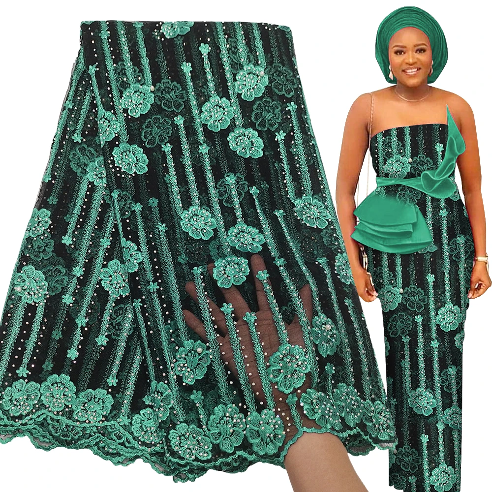 

Bestway Fashion French Tulle Lace Fabric 5 Yards High Quality Nigerian Party Stone Embroidery African Lace Fabric