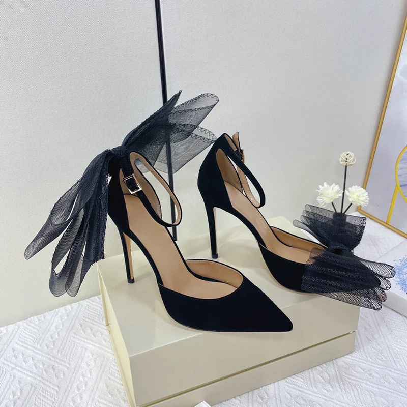 

New Fashion Bow High Heels Pumps Brand Design Point Toe Women Shoes Luxury Sexy Buckle Strap Female Pumps