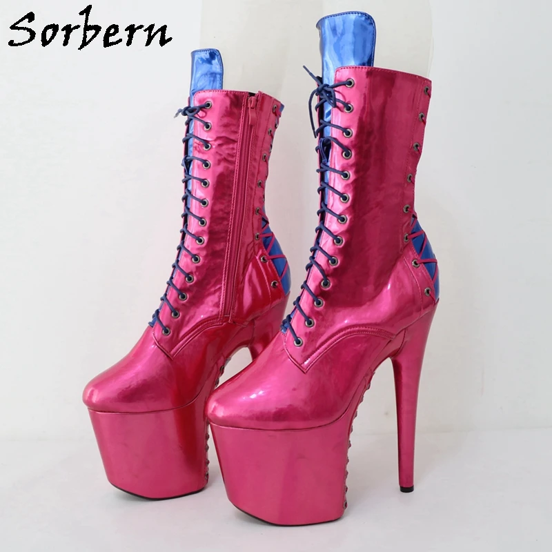 

Sorbern Hot Pink Metallic Ankle Boots Women Pole Dance Booties 20Cm High Heel Round Toe Spike Heeled Custom 15Cm 17Cm 23Cm