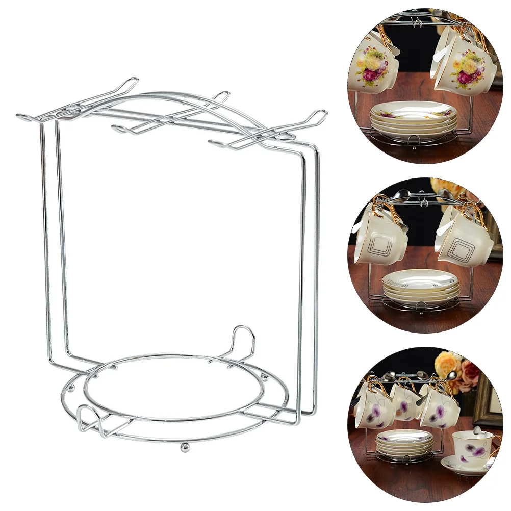 

Cup Coffee Holder Tea Stand Rack Metal Saucers Mug Steel Organizer Stainless Wire Tree Hanging Hook Display