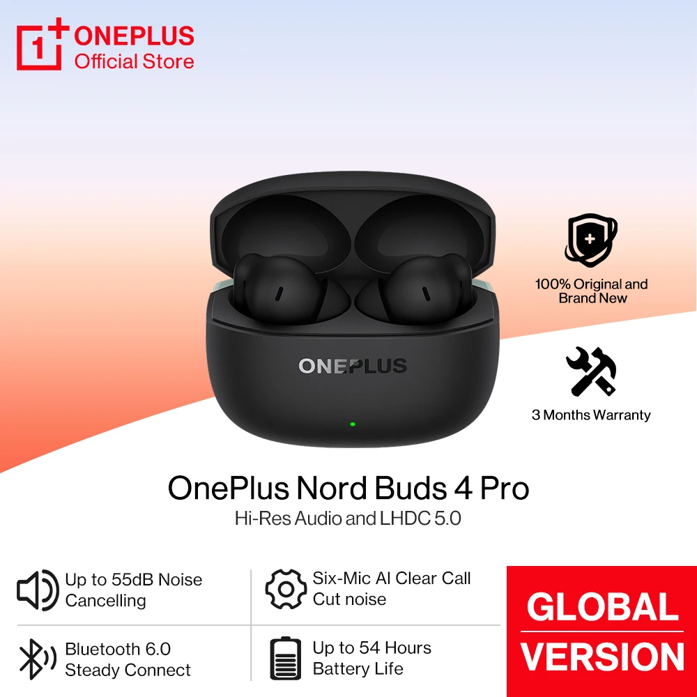 Фото Наушники OnePlus Nord Buds 4 Pro Global Version с Bluetooth 6.0, шумоподавлением до 55 дБ, до 54 часов работы, беспроводные наушники. №1