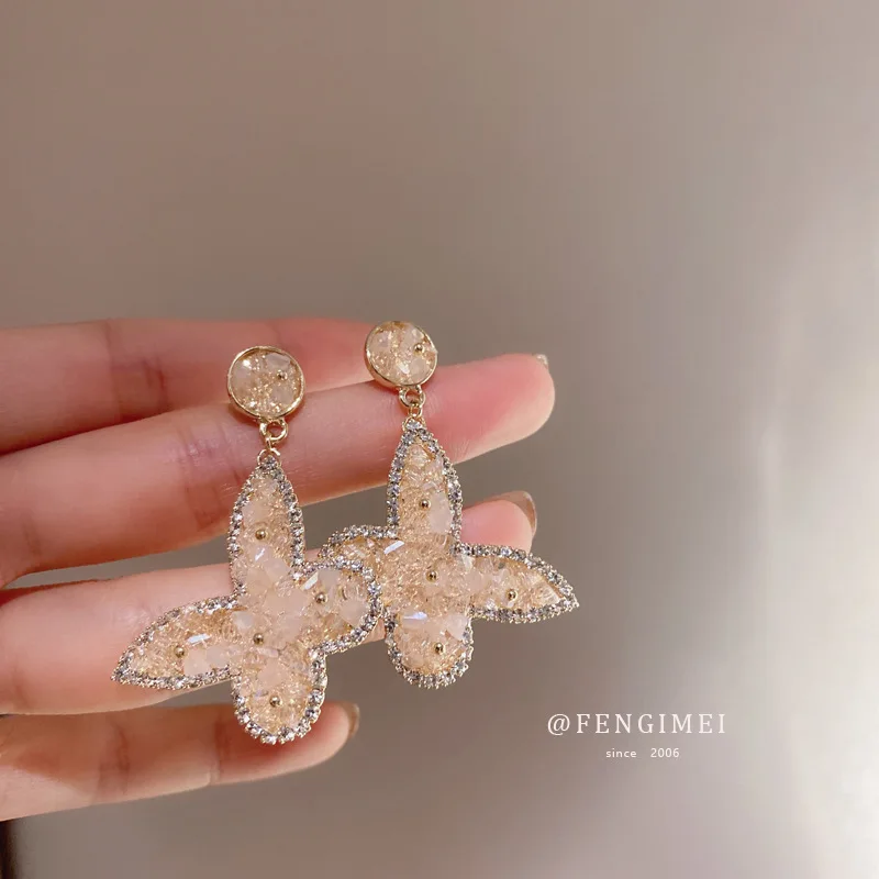 

925 Silver Needle Diamond Crystal Butterfly Earrings Korea Sweet Temperament Earrings Jewelry Earrings Fashion Earrings
