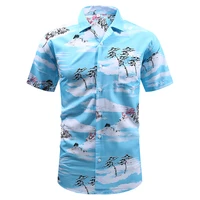 summer breathable new trend beach chemise homme coconut tree breathable short sleeve button down hawaiian floral shirt for men