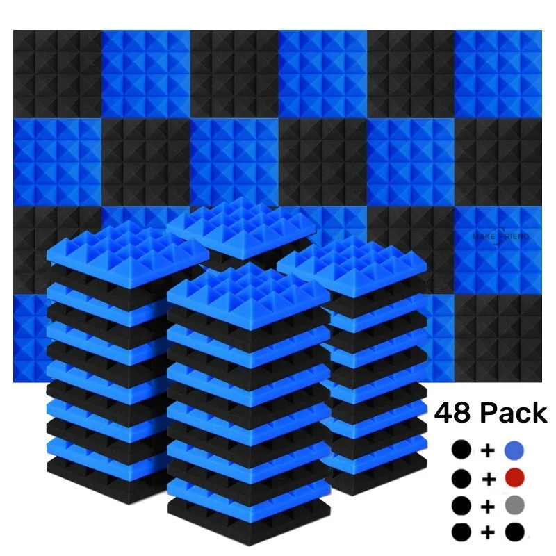 

Acoustic Foam Panels Studio Soundproof Sponge Pyramid 6 12 24PCS 12" X12"X2" Noise Absorption Treatment Pad Ceiling Wall Sticker