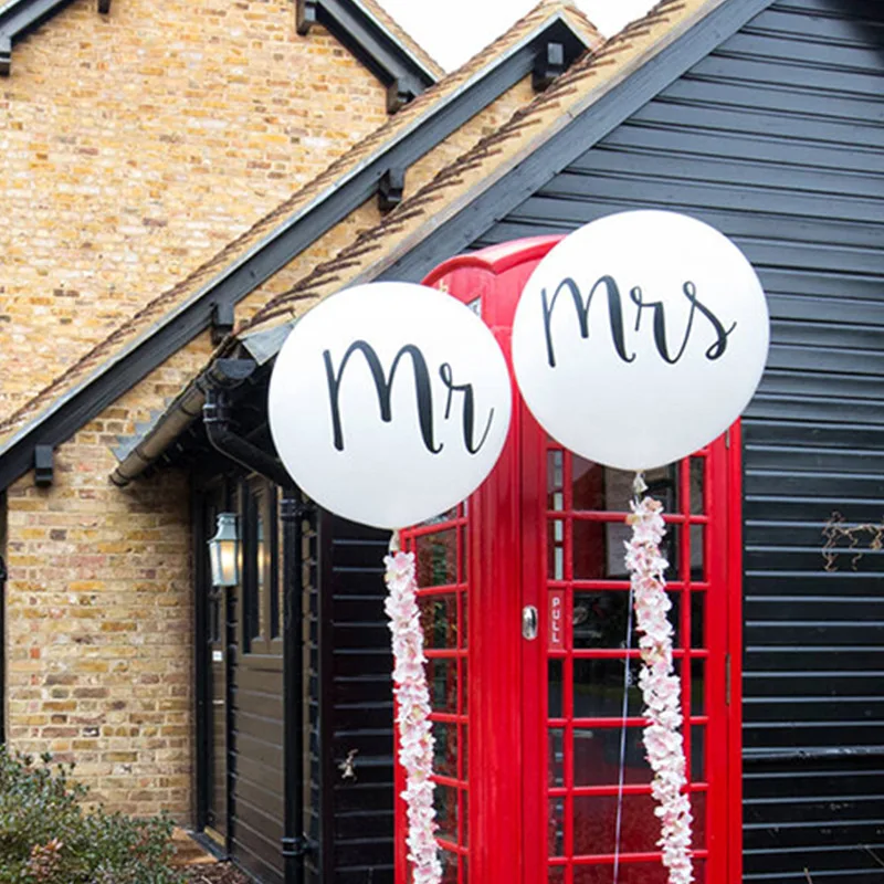 

2pcs/lot Good Quality 36inch Round White Print Mr&Mrs Latex Balloons Happy Wedding Valentine's Day Mariage Air Globos Supplies