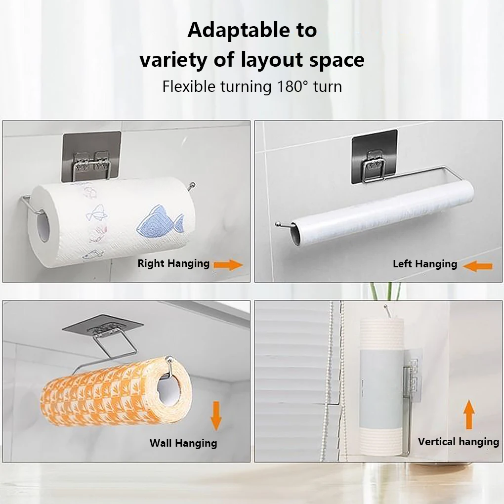 

2 Pcs Kitchen Towel Paper Holder Bathroom Toilet Paper Self-adhesive Rack Waterproof Washroom Tissue Organizer Stand