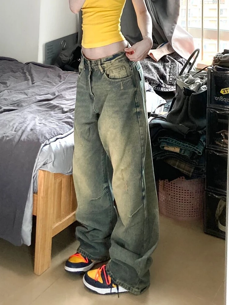 Женские свободные джинсы повседневные Прямые джинсовые брюки с заниженной