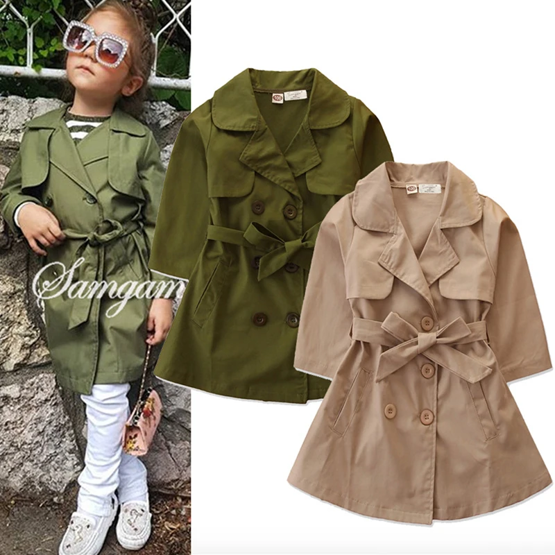 

Spring Summer Baby Girls Jackets And Coats British Style Jacket For Girls Clothes Waistband Girl Windbreaker Coat 2-7 Year