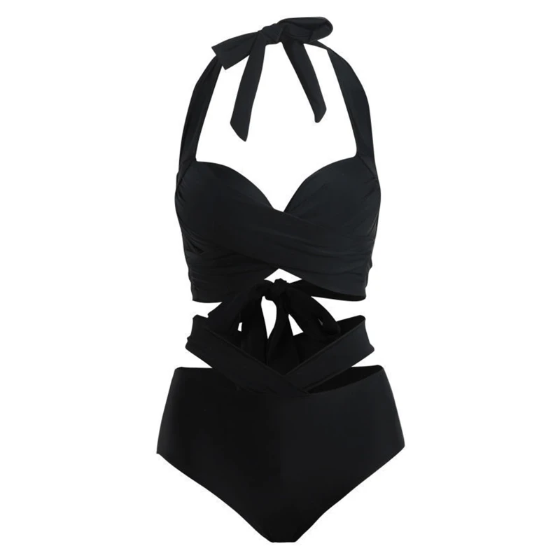 

H58D Women's Sexy Beach Bikini Set Fashion Solid Color Backless Bikini Twist Swimsuit High Waist Cut Out Bikini Suit Swimsuit