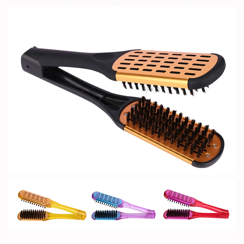 

V Shape Hair Straighten Comb Boar Bristle Heat Resistant Hair Steam Straight Hairbrush Salon Hairdressing Hair Care Brush 1726