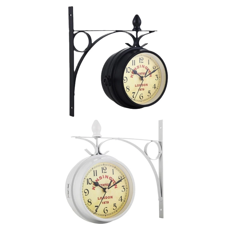 

Vintage Double Side Silent Wall Clock Wrought Iron Hanging Time Clock Ornaments for Home Bedroom Dormitory Wall Window Dropship