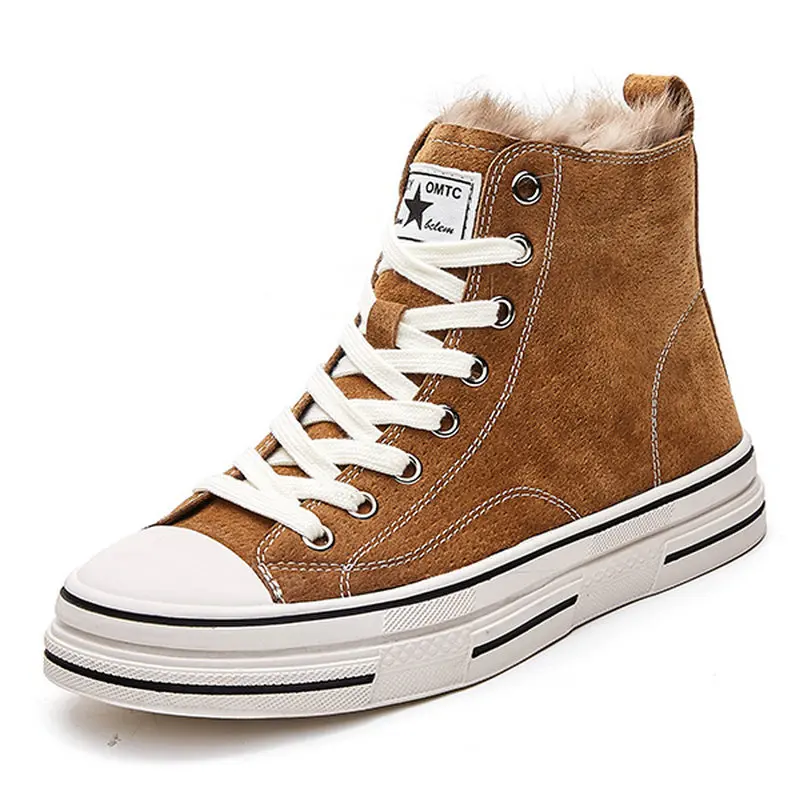 

Winter Women Canvas Shoes Genuine Leather Wool Keep Warm Ankle Outdoor Shoes Fashion Platform Shoes