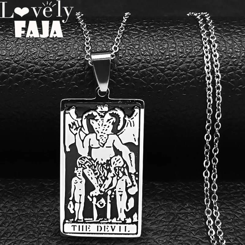 

Goth Satan The Devil Geometric Steampunk Necklace for Men Stainless Steel Demon Mysterious Metal Pendant Necklaces Jewelry N1885