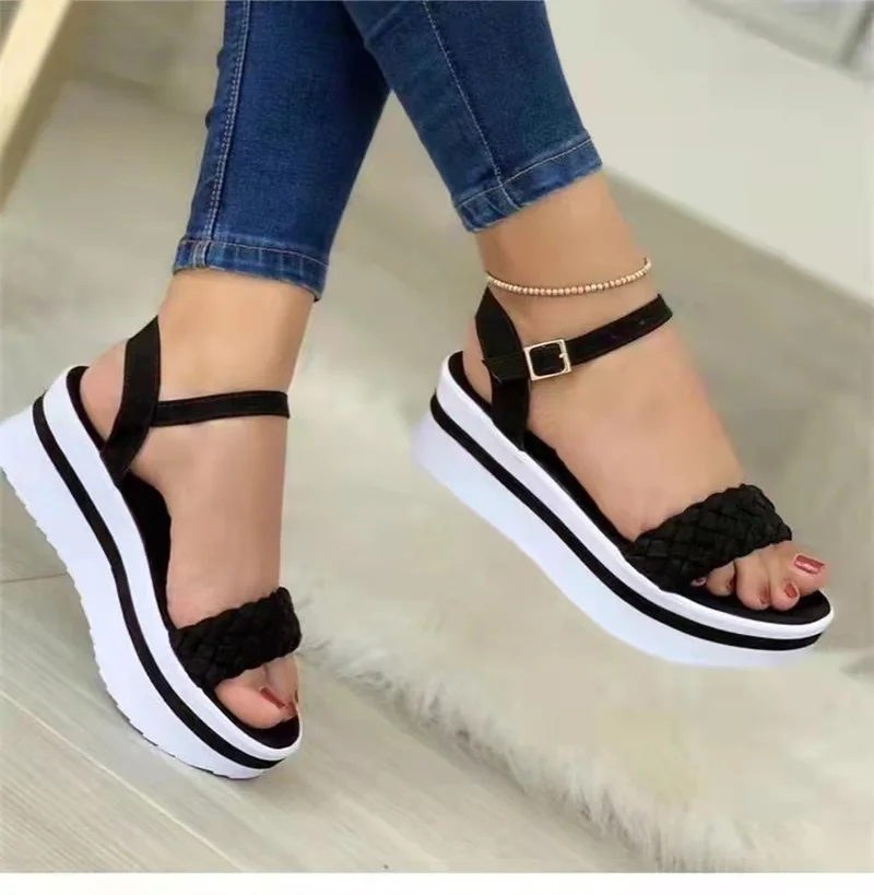 

2022 NEW Women Sandals Summer New Leather Thick-soled Casual Designer Shoes Flats Female Platform Flat Sandals