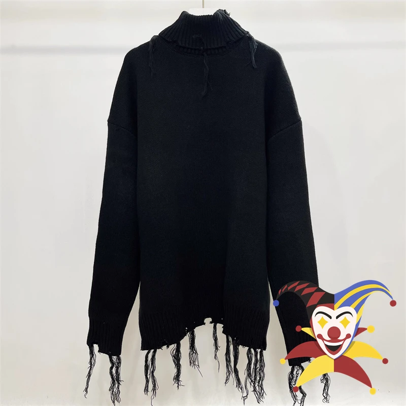 

Tassel Damage Vetements Knitted Turtleneck Sweaters Men Women Hip Hop High Street Oversized VTM Pullovers With Tag