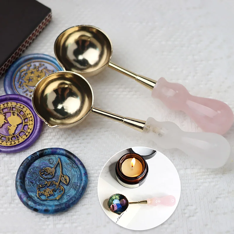 

1PC Portable Sealing Wax Spoon Crystal Handle Copper Spoon Sealing Stamp Supplies