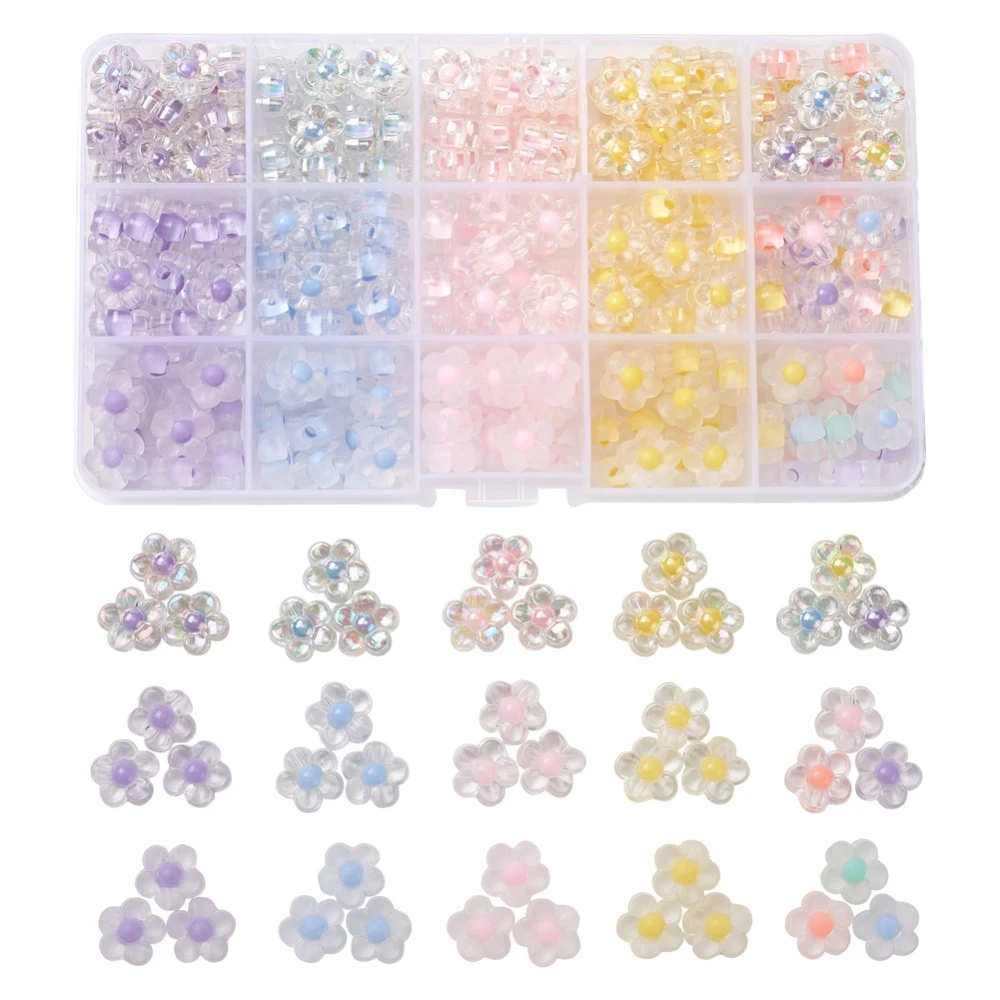 

240Pcs 15 Styles Transparent Acrylic Beads Bead in Bead Flower Mixed Color 12x12.5x6mm Hole: 2.5mm 3 style 240pcs