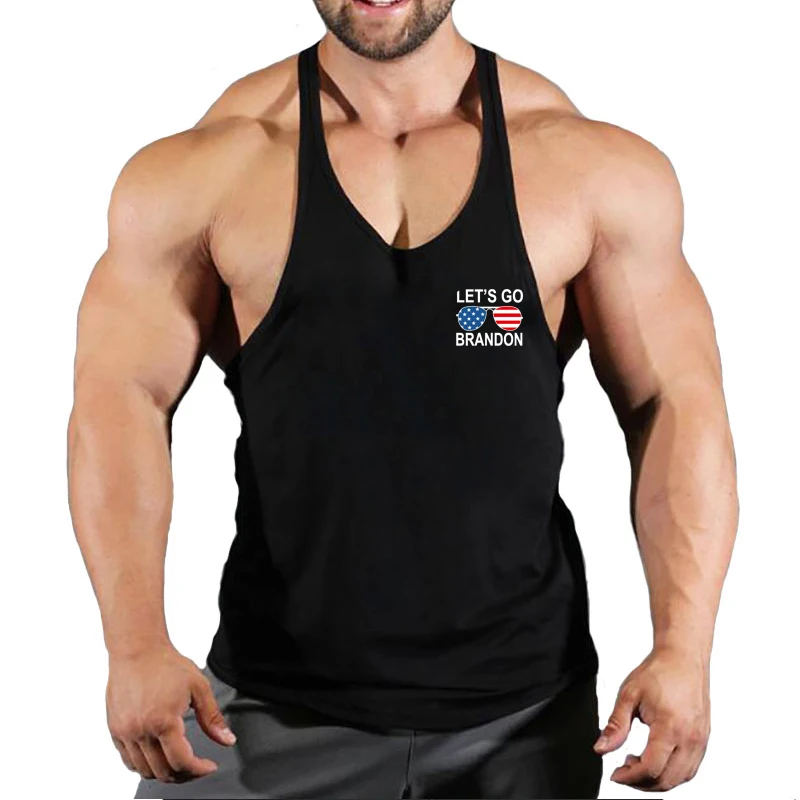 

Gym Men Stringer Tank Top Bodybuilding Fitness Singlets Muscle Vest Cotton Hooded Tank Top Round No Pain No Gain Hoodies