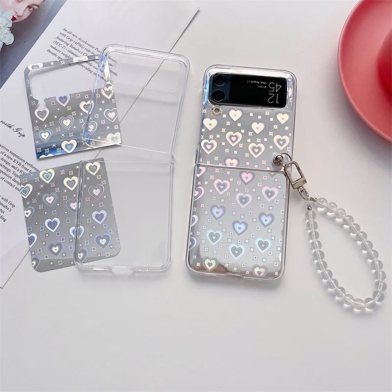 

Laser Hearts Phone Case for Samsung Galaxy Z Flip 3 Z Flip 4 Hard PC Back Cover for ZFlip3 ZFlip4 Case Shell