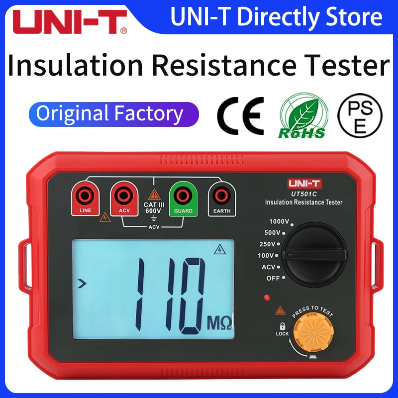 UNI-T Insulation Resistance Tester UT501C 1000V Digital Megometer Megohmmeter Ohm Tester Auto Range Backlight
