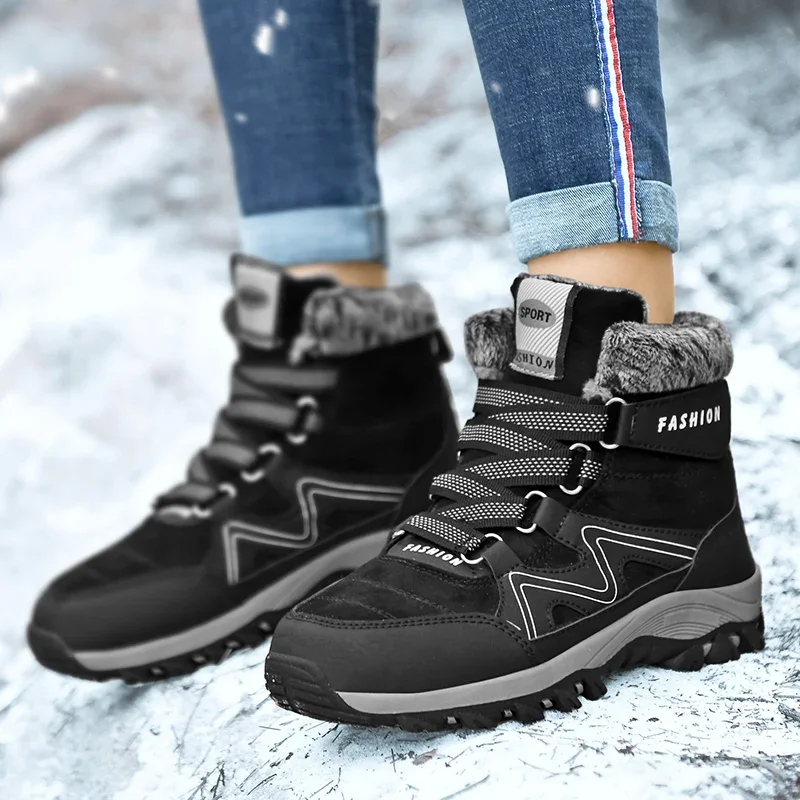 

New Winter Men Snow Boots Fur Plush Warm Men Ankle Plus Size Waterproof Men Outdoor Non-Slip Hiking Work Shoes
