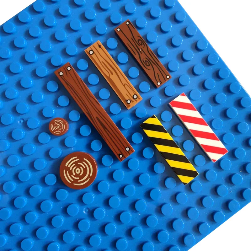 

Building Block Thin Brick Wood Board 1x4 Warning Sign Round Wooden Post Printed Block Bricks Scene Construction Accessories