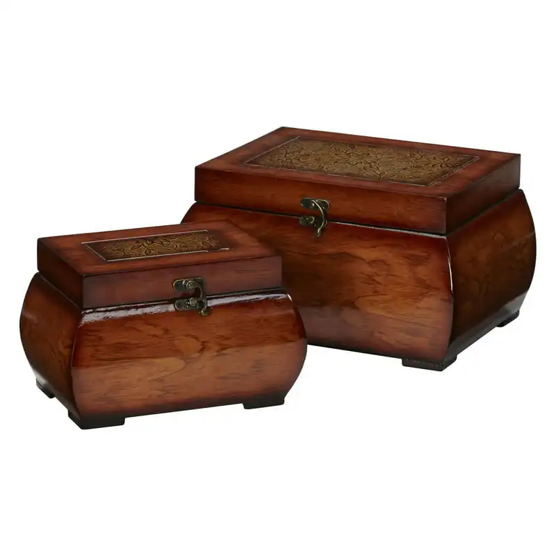 

2pc Brown Decorative Lacquered Wood Chest Set (Adult)