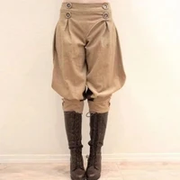fashionable cropped trousers sports pants aristocratic stylesolid color bloomers western buttons lantern design women pants for
