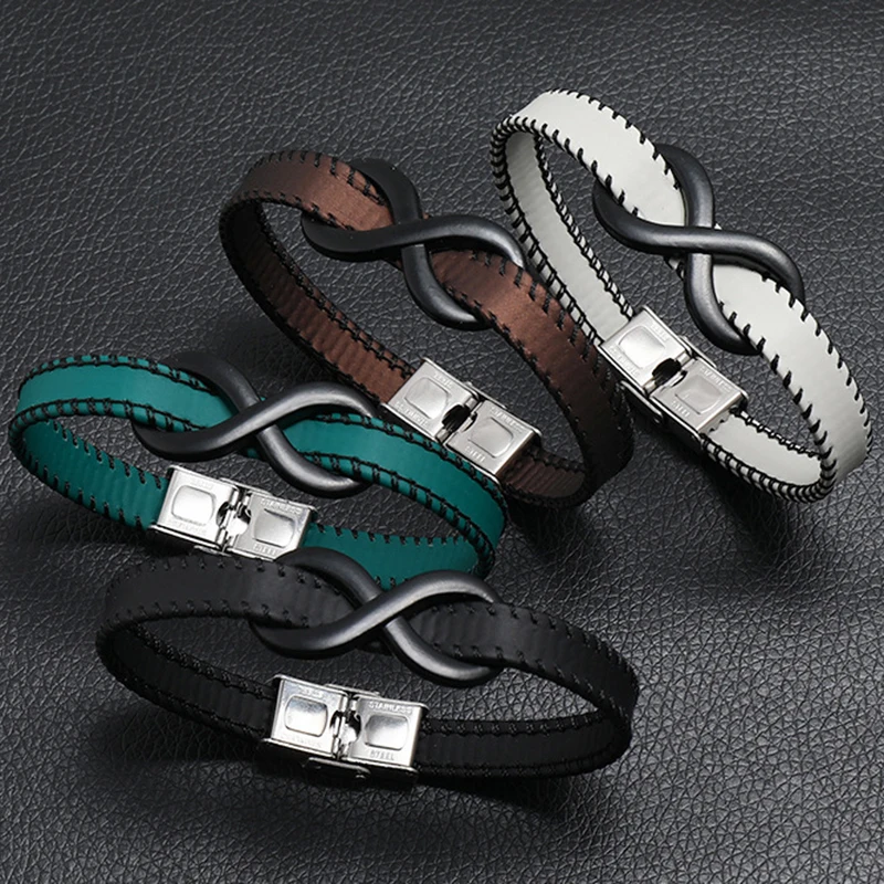 

2022 New Fashion 8 Pattern Men Leather Bracelet Handmade Classic Simple Black Leather Bracelet For Men Jewelry Gift